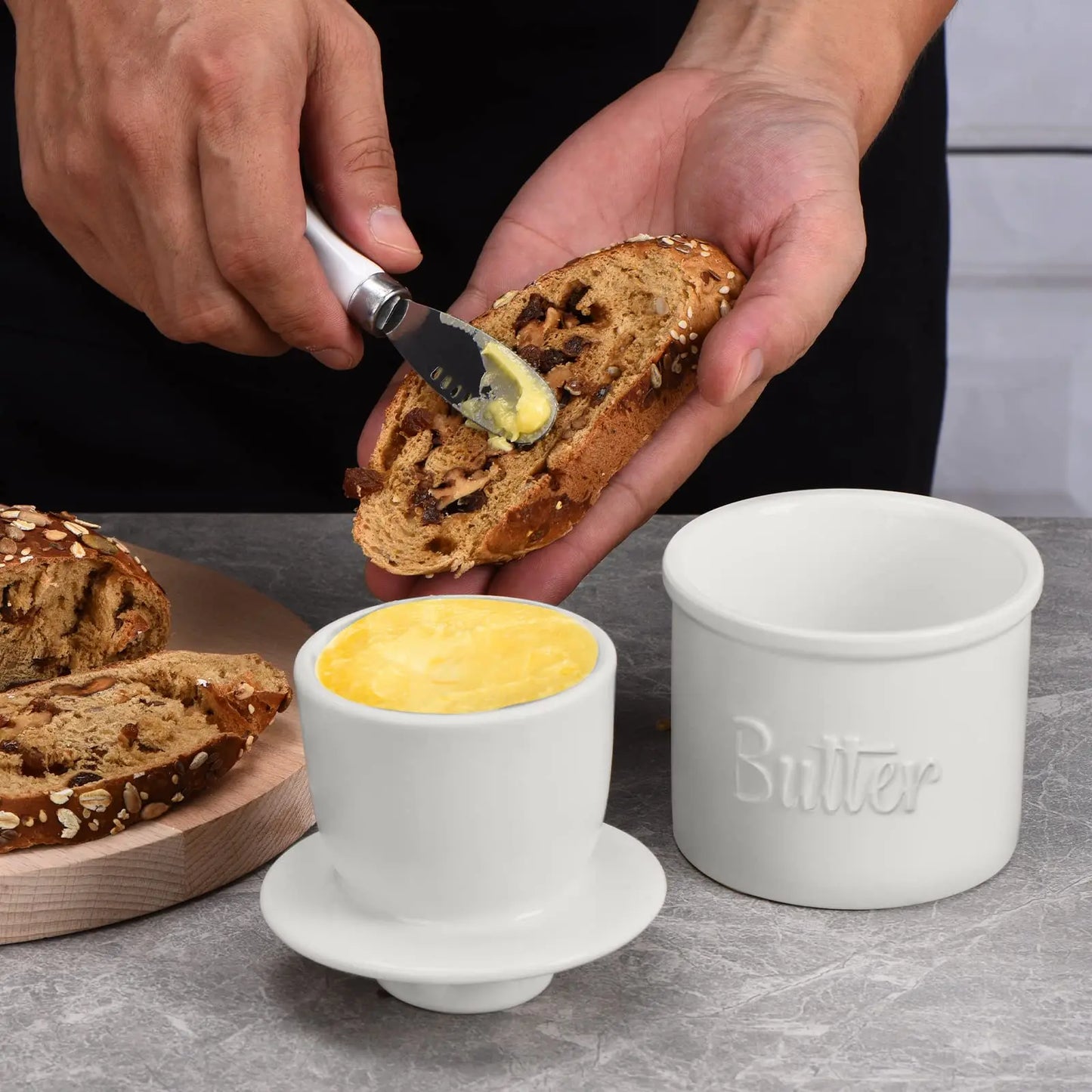 French Butter Crock For Counter With Butter Knife On Demand Spreadable Butter Ceramic Bell Style Butter Jar Butter Dish with Lid