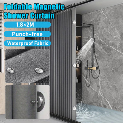 Foldable Magnetic Shower Curtain Waterproof Bath Curtain with 12/14 Hooks Bathroom Curtain Modern  Bathroom Curtain for Bathroom