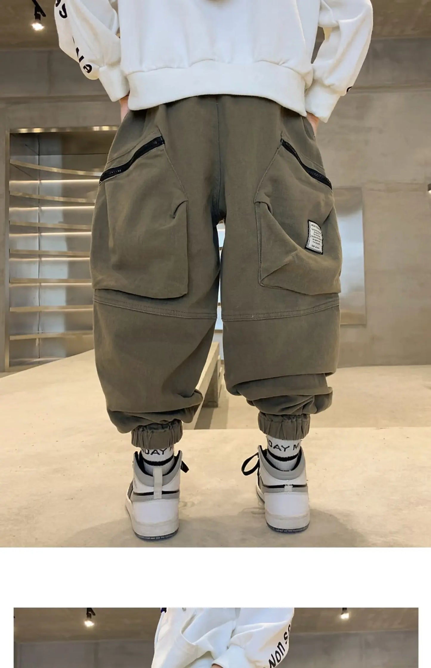 Boys Spring Autumn Children's Clothing Cargo Pants Children's Casual Large Size Sweatpants Boys Fashion Fake Zippers Cargo Pants