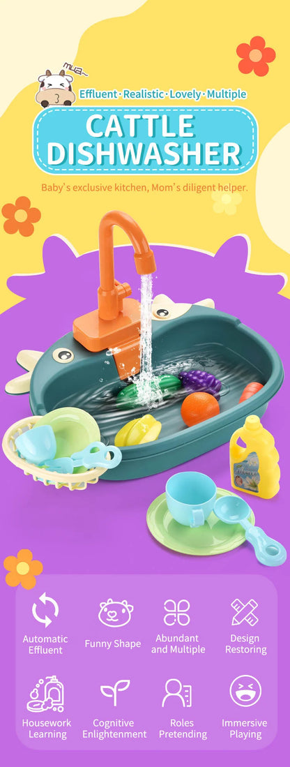 Kids Kitchen Sink Toys Simulation Electric Dishwasher Mini Kitchen Food Pretend Play House Toy Set Children Role Play Girl Toys