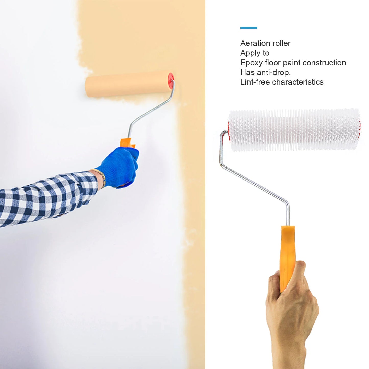 9 Inch 23cm Self Leveling Spiked Roller Brush Cement Floor Defoaming Tool With Handle Plastic Flooring Screed Roller