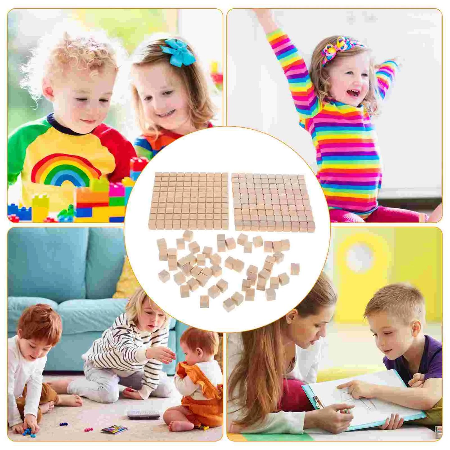 61 Pcs Math Building Blocks Decimal Operation Wood Cubes Manipulatives Counting Blocks Educational Supplies Drafting Supplies