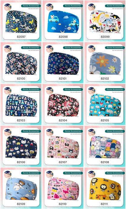 Cartoon Printed Operating Room Doctor Work Scrub Hat Pharmacy Dentistry Clinic Surgical Cap Adjustable Medical Nurse Accessories