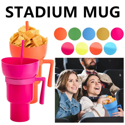 New 2 IN 1 Creative Popcorn Snack Cup Integrated Beverage Cup with Handle Portable Beverage Cup Novel Design and Many Functions