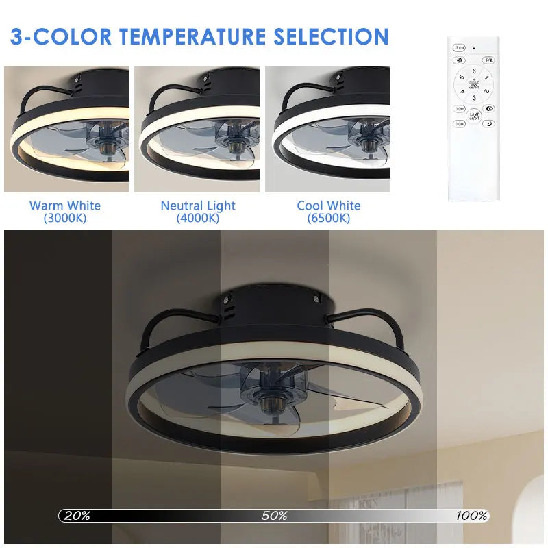 Smart Bedroom Ceiling Fans with Remote Control Low Profile 33CM 55W Dimmable LED Ceiling Fan with Lights  6 Wind Speeds Timing
