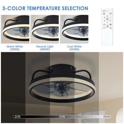 Smart Bedroom Ceiling Fans with Remote Control Low Profile 33CM 55W Dimmable LED Ceiling Fan with Lights  6 Wind Speeds Timing