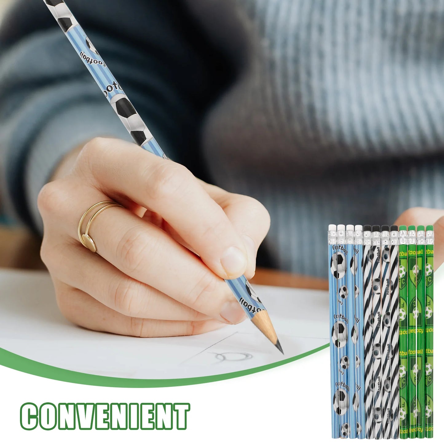 12 Pcs Football Pencils Sports Wooden Lead Pencils Smooth Writing Drafting Pencils Office Supplies Gift Stationery