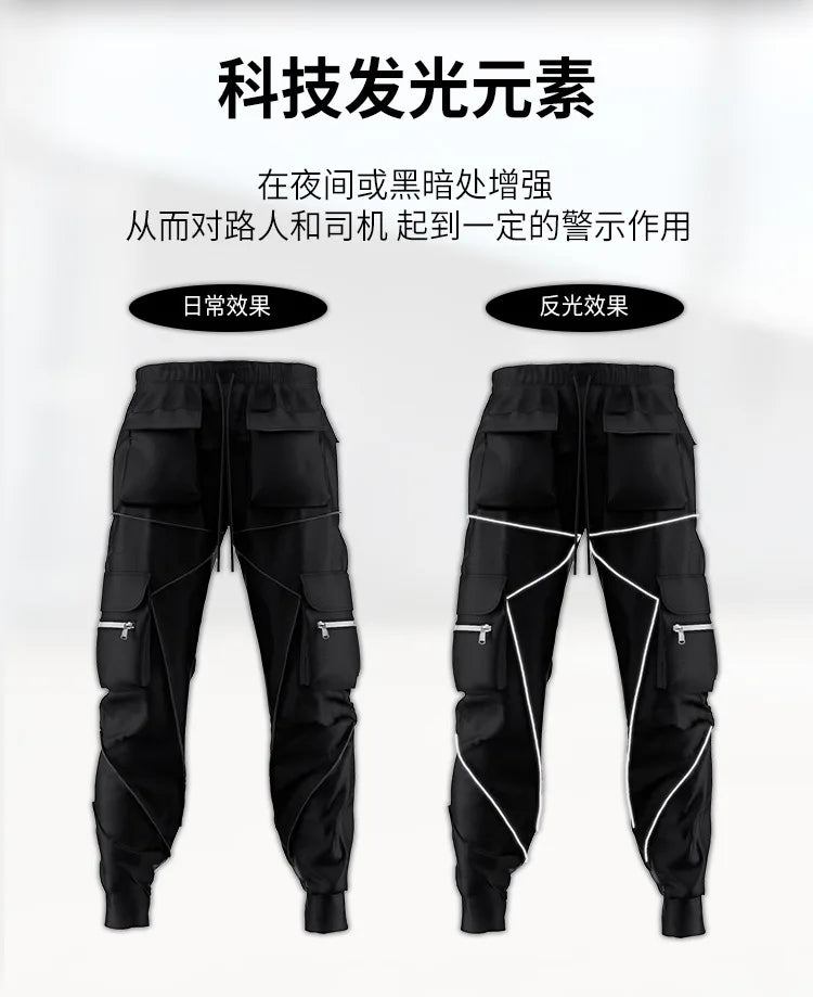 New 2025 Men‘s Casual Cargo Pants Loose Fashion Striped Multi Pocket Sports Fitness Hip Hop Jogger Trousers Male Cargo Pants