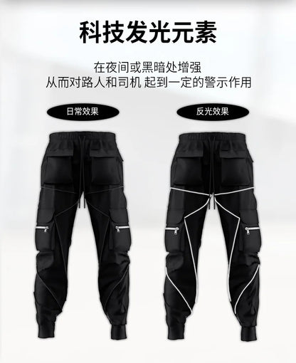 New 2025 Men‘s Casual Cargo Pants Loose Fashion Striped Multi Pocket Sports Fitness Hip Hop Jogger Trousers Male Cargo Pants