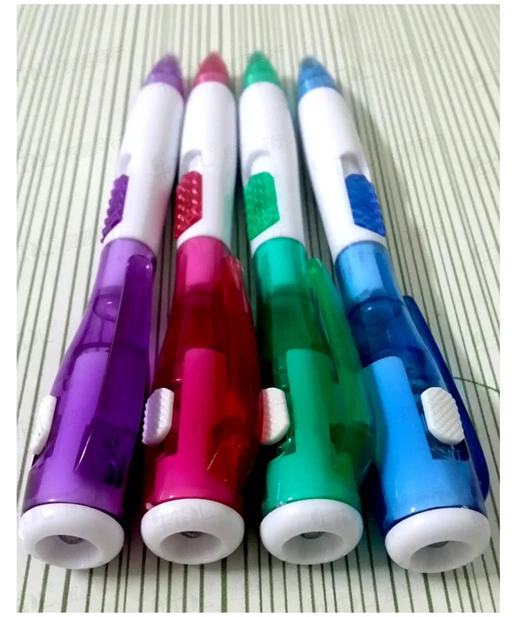 4pcs Funny Stationary Toy for Children Ballpoint Ball Point Pen Led Flashlight Torch