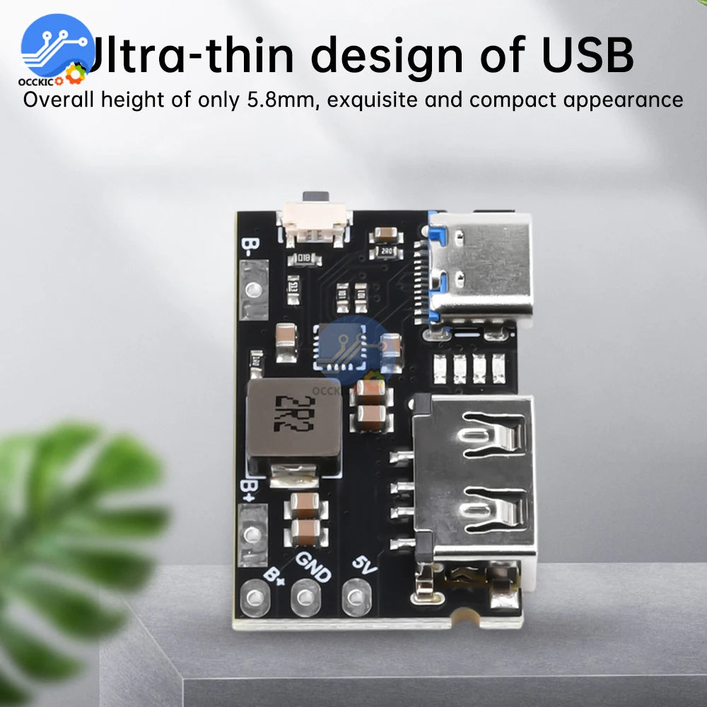 5V TYPE C + USB A 2.4A Charger Discharger Module Single Lithium Battery Charger Board Supports Charging And Discharging