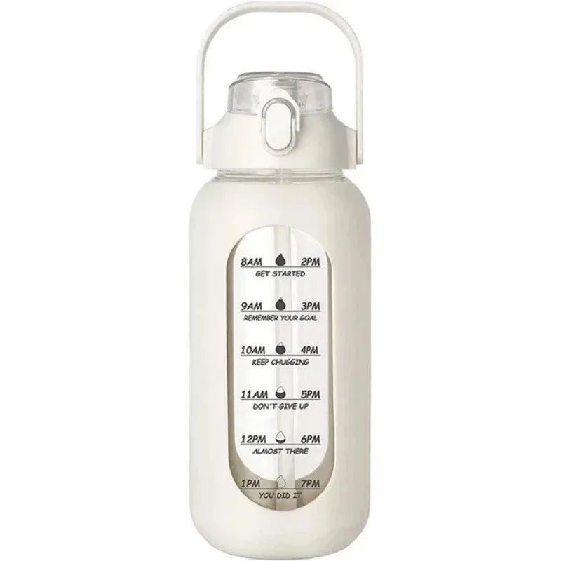 1000ML Glass Water Bottles with Straw, Glass Bottle with Silicone Sleeve and Time Marker, for Gym Camping Home Office