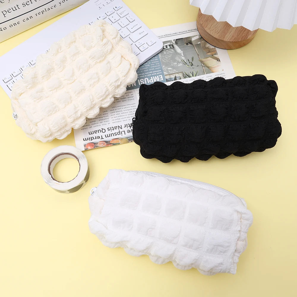 Cute Cream Puff Pencil Case Big Capacity Pen Bag Zipper Stationary Organzier Aesthetic Pen Case Makeup Storage Office Stationary