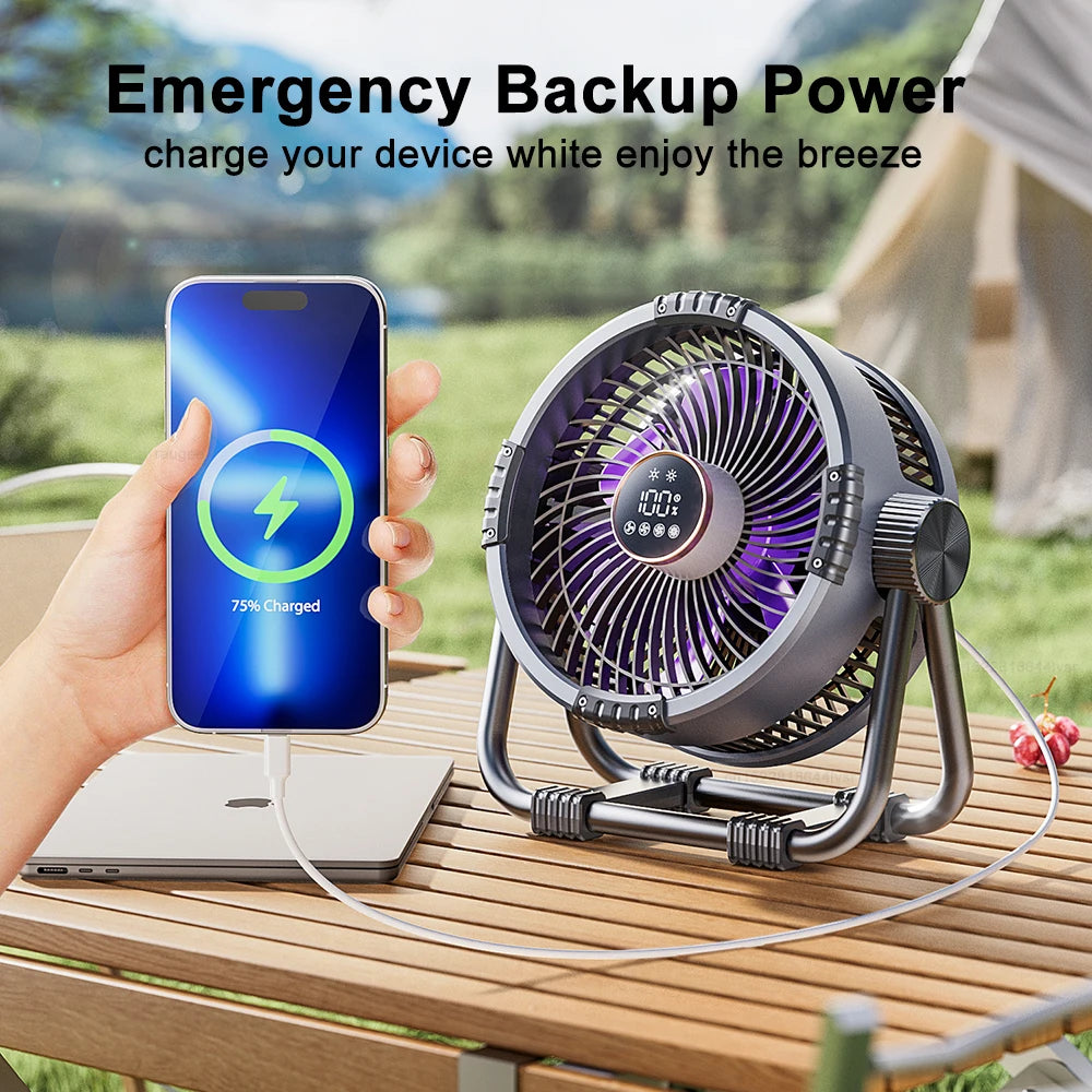 Camping Fan Portable Electric Fan 20000mAh Rechargeable Desktop Air Circulator Wireless Ceiling Electric Fan with Power Bank