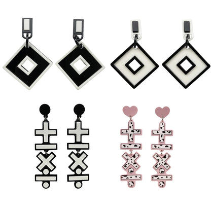Popular Black White Contrast Bohemian Earrings Add Subtraction Multiplication Division Academy Student Teacher Acrylic Earrings