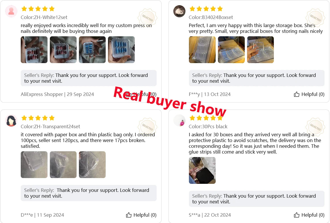 20pcs Press On Nail Packaging Boxes With Double Sided Adhesive Nail Tape Acrylic Press On Nail Storage Box in 4 Colors For Nail