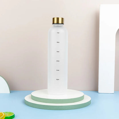 1L Water Bottle With Time Marker Reusable Leakproof Sports Water Bottle for Fitness Sports Outdoors Travel Frosted Drink Bottles