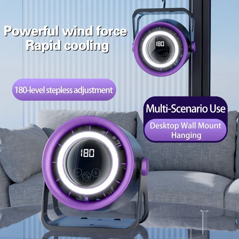 New 2500 mAH Convenient Electric Fan Turbo Silent Electric Fan with Ambient Light Countertop Wall Mount Ceiling Air Cooler