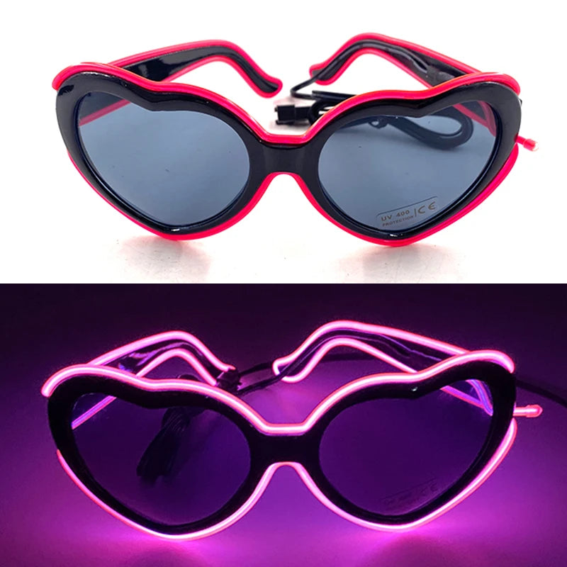 Light Up LED Glasses 5 Colors Heart Shape Glow Glasses Glow in The Dark Party Supplies Neon Party Favors for Kids Adults