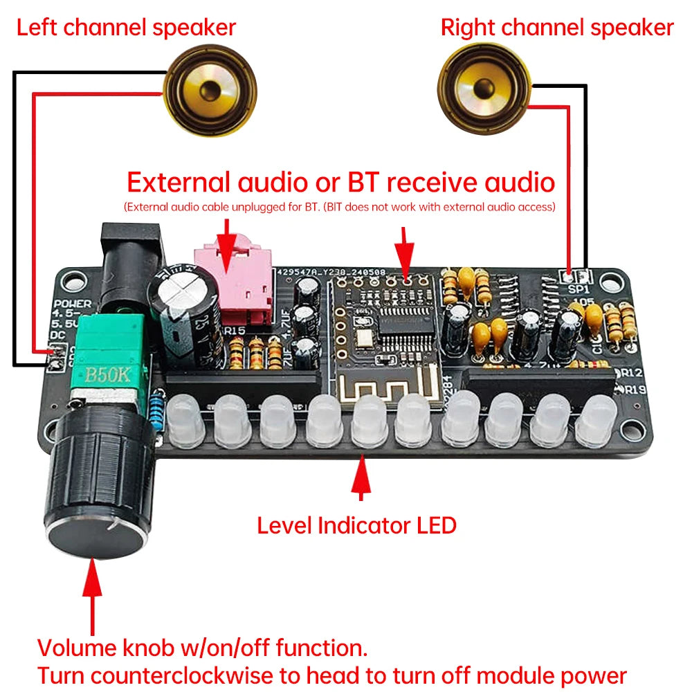 DC5V 5W PAM8406 Speaker Amplifier Board Module Kit Dual Channel Stereo Sound Cord Bt Level Indicator Light Diy kit