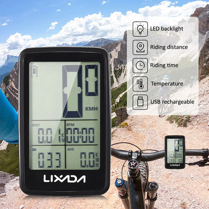 Lixada USB Rechargeable Wireless Bike Cycle Computer Bicycle Speedometer Odometer with Computer Mount Holder Computer