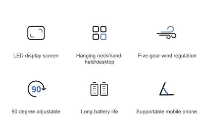 Handheld Neck Hanging USB Mini Fan Foldable Portable 5 Speed Rechargeable Fan With Phone Stand And LED Display Screen
