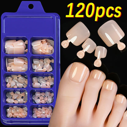 120pcs Square ToeNail Tips - Short French Tip Press On Toenails Pink Soft Gel Toe Nail Tips Full Cover Fake Toe Nail Extensions