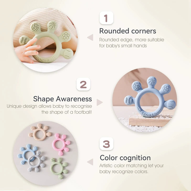Silicone Baby Teether Toys 0-12Month Food Grade Toddlers Anxiety Teething Ring Sensory Toys Silicone Animal Soothing Accessories