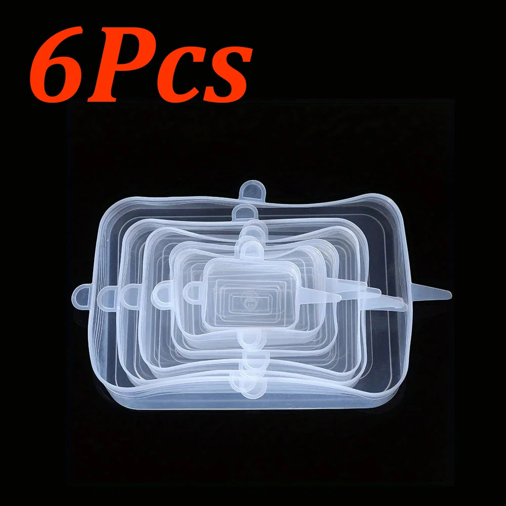 24-6Pcs Reusable Food Silicone Stretch Lids Elastic Silicone Lid Cap Food Covers for  Bowl Cups Containers Keep Food Fresh