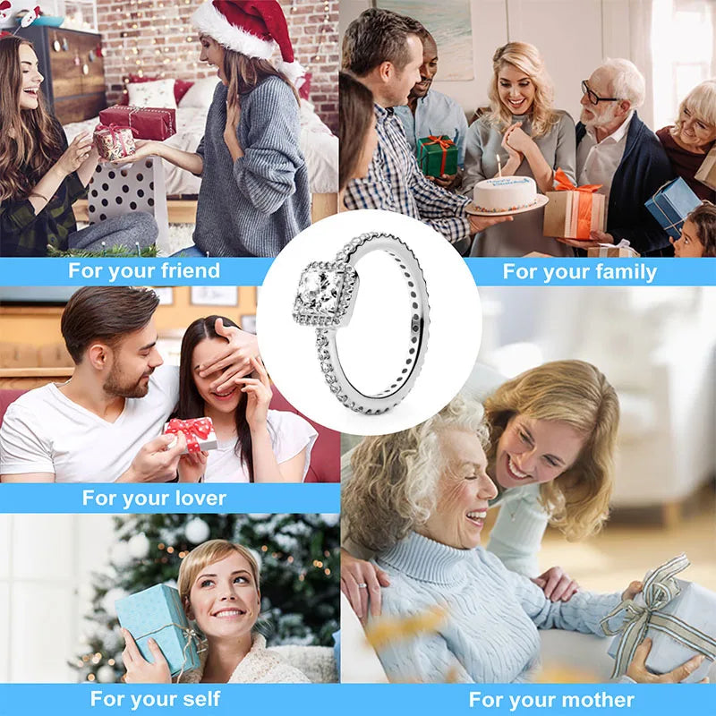 Hot Selling 925 Sterling Silver Classic Square Heart-shaped Crown Ring Exquisite Women's Jewelry Anniversary Surprise Gifts