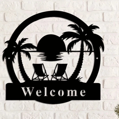 Outdoor Palm Trees Metal Sign, Metal Palm Trees Sign, Porch Decor, Family Sign for Front Door Backyard Sign Palm Tree Pool Sign