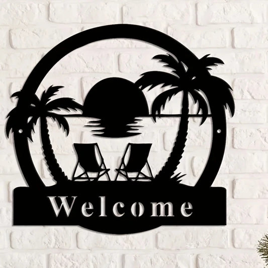 Outdoor Palm Trees Metal Sign, Metal Palm Trees Sign, Porch Decor, Family Sign for Front Door Backyard Sign Palm Tree Pool Sign