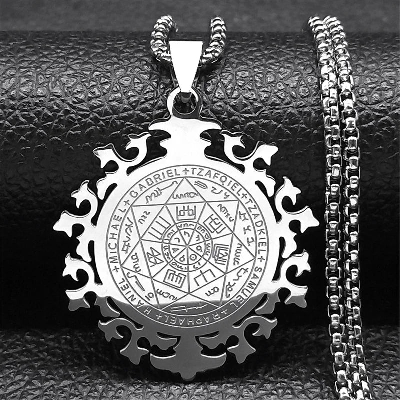 Seven Archangels Amulet Stainless Steel Necklaces Men Seal of Salomon Talisman Christian Protection Jewelry collar hombre N1162
