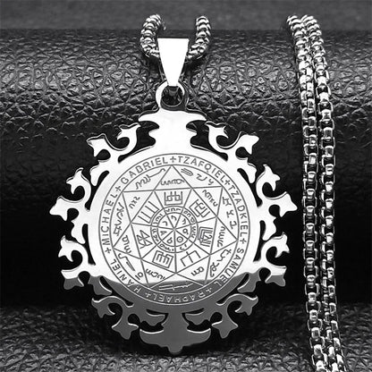 Seven Archangels Amulet Stainless Steel Necklaces Men Seal of Salomon Talisman Christian Protection Jewelry collar hombre N1162