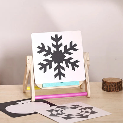 Baby Wooden Montessori Toys Mirror Tummy Time Infant Mirror Black White Contrast Visual Stimulation Sensory Development Toys