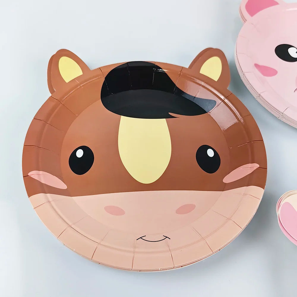 Farm Birthday Party Supplies Animal Farm Paper Plate Pig Sheep Chicken Horses Cows Shape Dinnerware Farm Animal Party Decoration