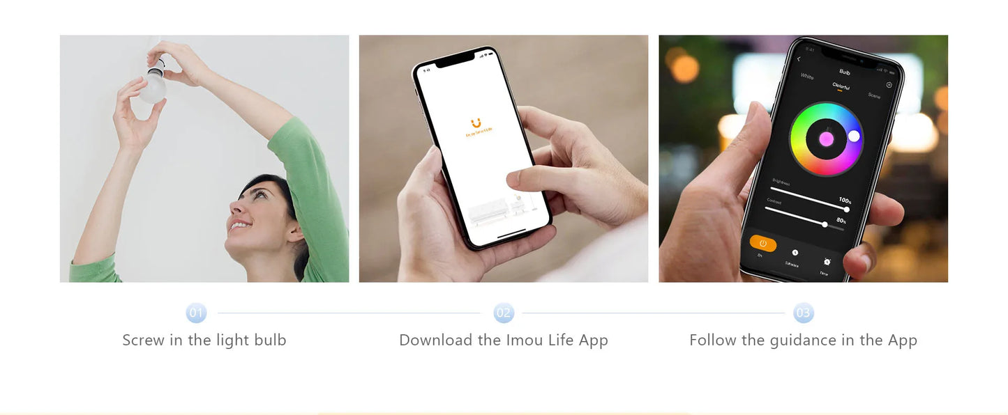 Imou B5（E26/E27）B22 Smart Light Bulb Control Lamp Base Dimmable Light Led Lamp Bombilla Colorful Changing 9W Function color