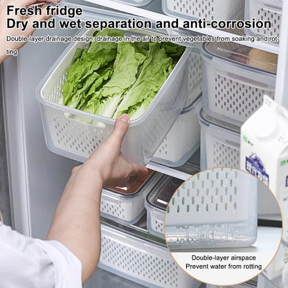 Fresh Vegetable Fruit Boxes Drain Basket Storage Containers Refrigerator Storage Box Fridge Organizer Pantry Kitchen Organizer