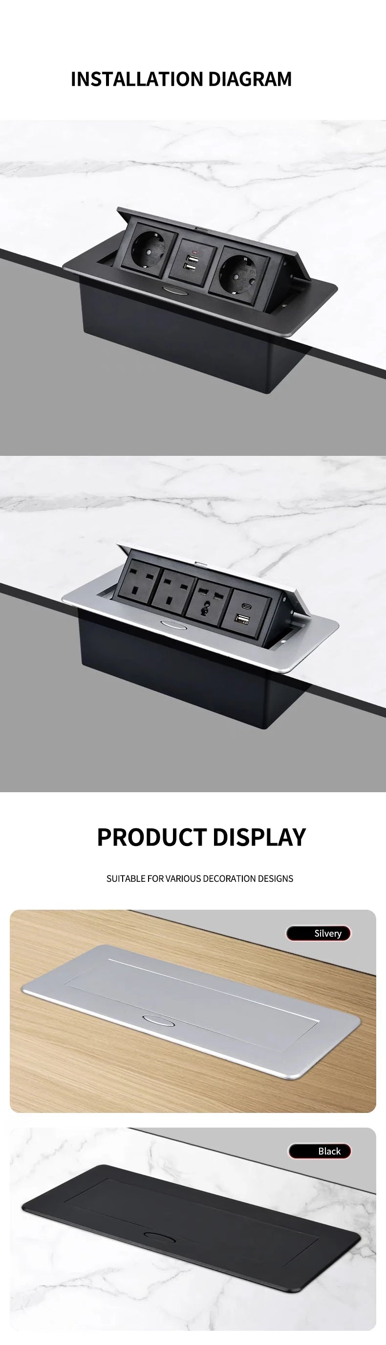 Multifunctional Slow-Rise Pop-Up Socket with USB/HDMI - Aluminum Alloy Embedded Conference Desk Socket