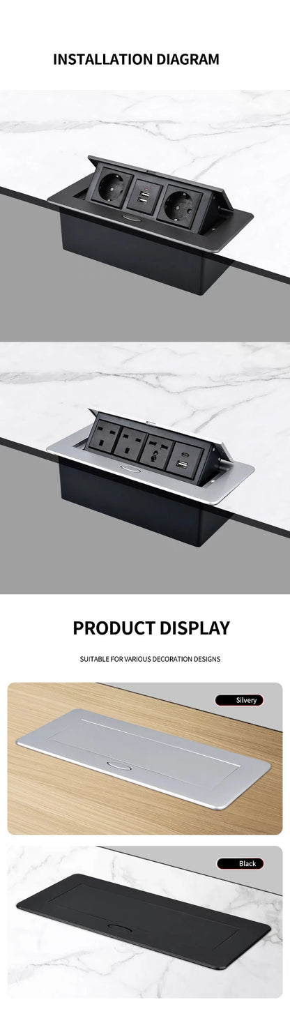 Multifunctional Slow-Rise Pop-Up Socket with USB/HDMI - Aluminum Alloy Embedded Conference Desk Socket