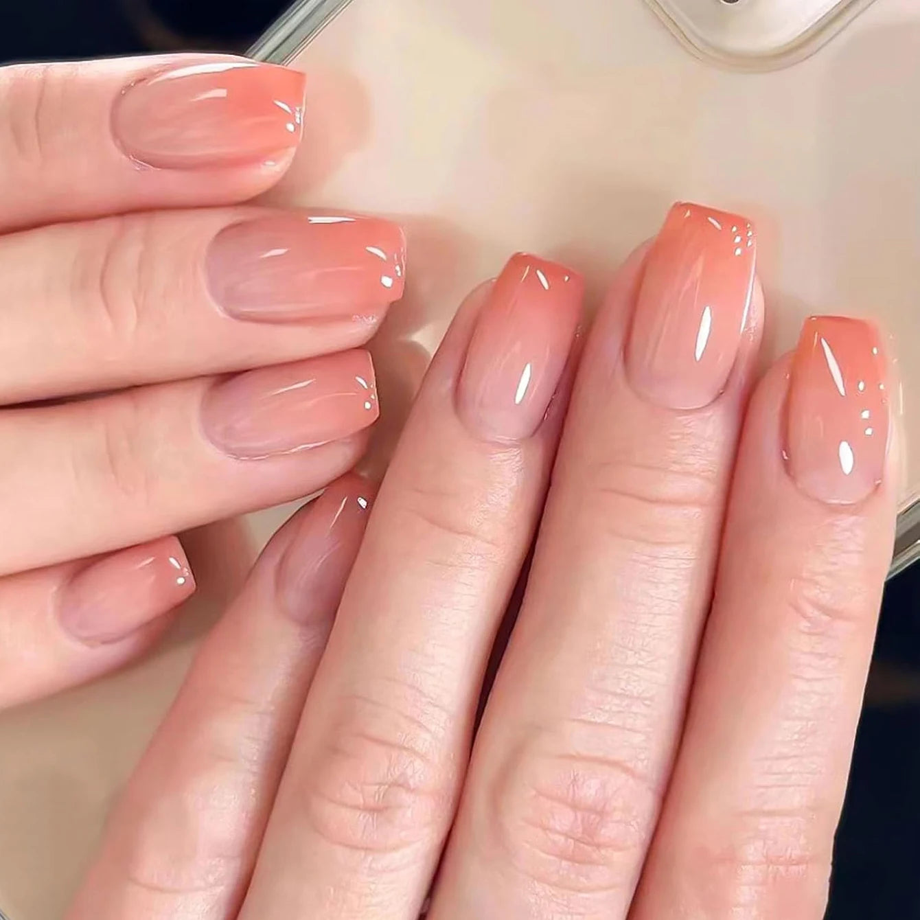 24PCS Long Coffin Pink Press On Nails Fake Press On Nails Gradation Press On Nails Summer Nails