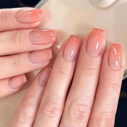 24PCS Long Coffin Pink Press On Nails Fake Press On Nails Gradation Press On Nails Summer Nails