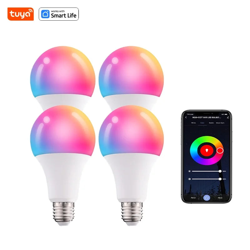 Tuya Smart Led Bulb E27 220V Smart Light Dimable Bluetooth RGB Lamp APP Control for Bedroom Room Decoration Party Lights