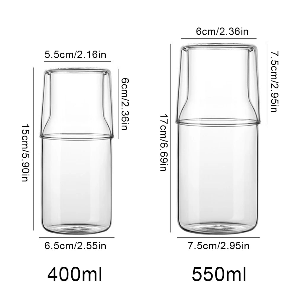 Water Carafe with Tumbler Glass Cold Hot Water Bottle Cup Sets Bedside Water Pitcher High Temperature Resistance Bottle