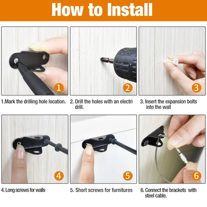 6 Sets Furniture Anchors Anti Tip Furniture Anchors for Baby Proofing, Safety Anchor Furniture Fasteners to Wall