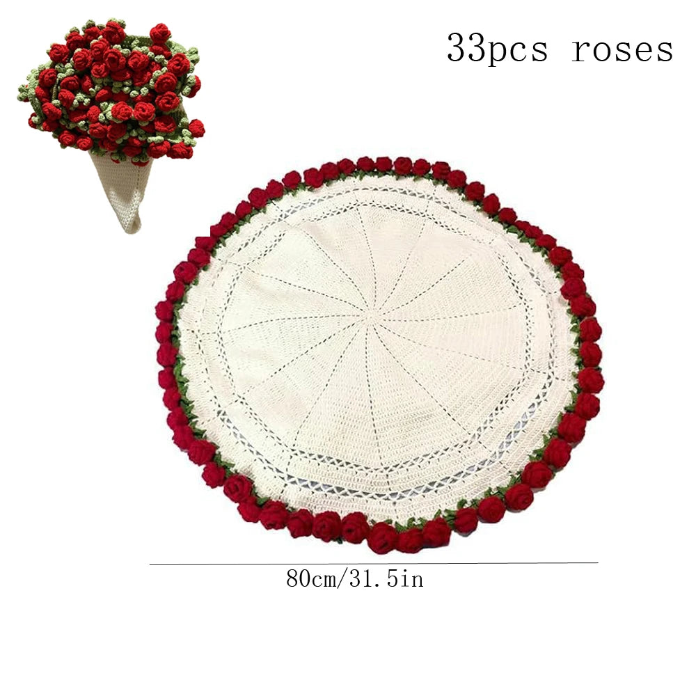 Finished Flower Bouquet Blanket Soft and Lightweight Knitted Throw Blankets for Birthday Wedding Valentine’s Day Home Decor