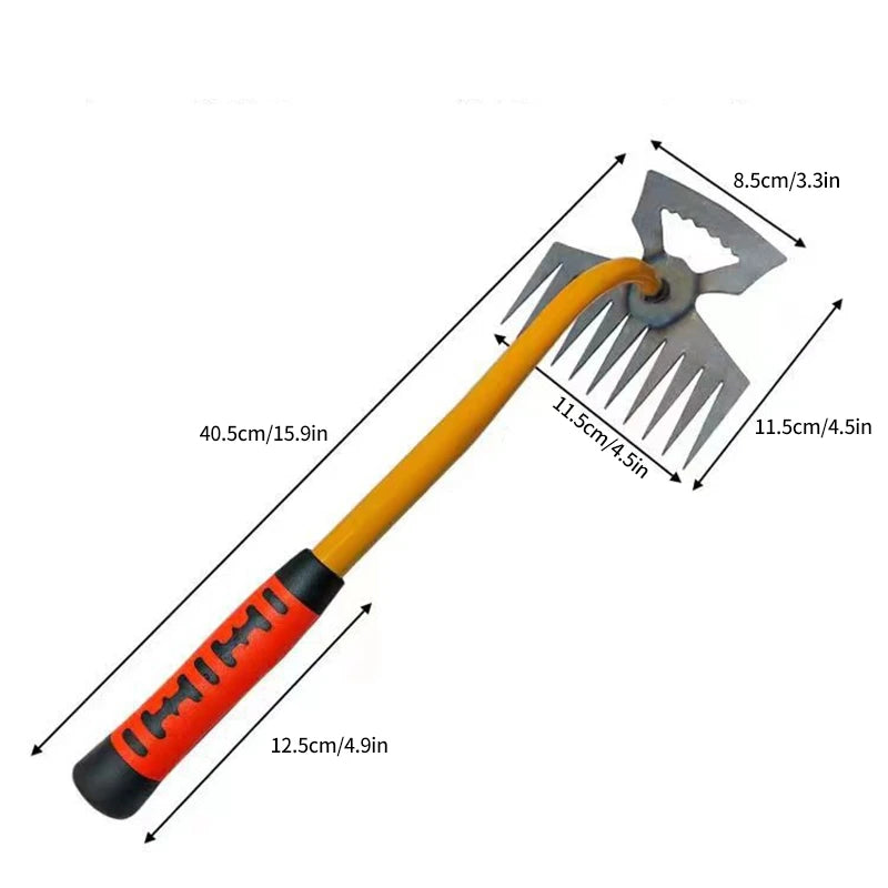2 in 1 Garden Weeder Rake 4/5/6/11Teeth Agricultural Rake Crescent Shaped Hoe Loosening Soil Digging Agricultural Tool