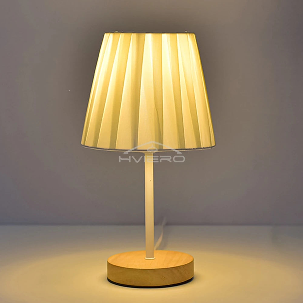 Solid Wood Cloth Nordic Decorative Table Bedroom Bedside Lamp Simple Creative Remote Control Small Night Light Energy Saving Led