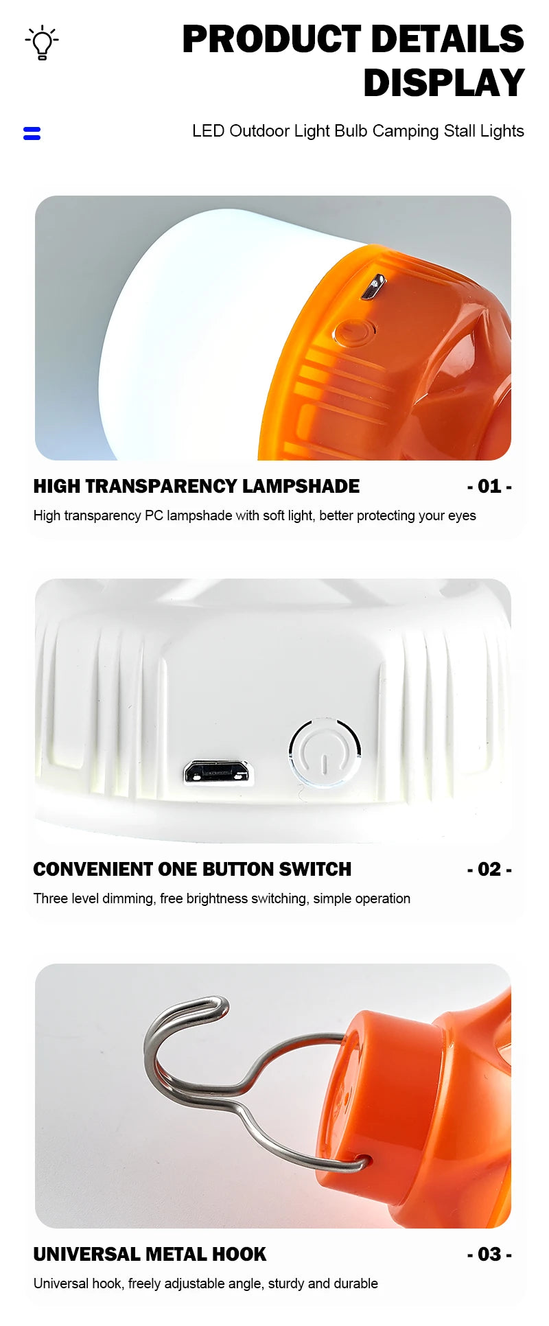 Outdoor USB Rechargeable LED Lamp Bulbs High Brightness Emergency Light Hook Up Camping Fishing Portable Lantern Night Lights