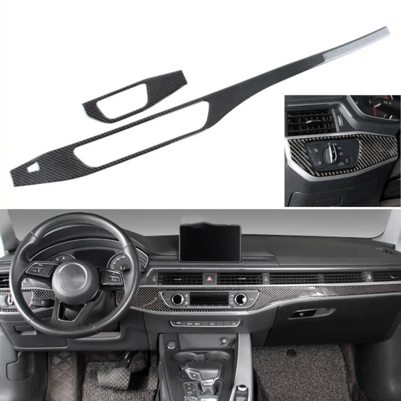 For Audi A4L A4 B9 2017-2022 Accessories Auto Central Control Headlight Switch Panel Trim Dashboard Decor Carbon Fiber Sticker